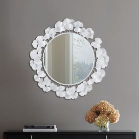30.5"Eden Gingko Leaf Round Wall Mirror White
