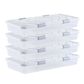 Under Bed Storage with Wheels, 31.7 x 15.6 x 6.9 inch Underbed Containers, Underbed Shoes Organizer with Lid & Gray Latch