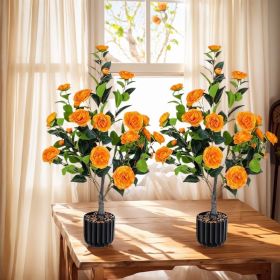 Artificial Camellia Tree 2 Pack, 36"Faux Camellia Plant in Pot with Orange Flowers, Greenery Potted Plant for Indoor Outdoor Office Home Porch De