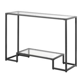 2-Tier Glass Console Table, Modern Rectangle Sofa Side Table with Tempered Glass Top and Iron Legs