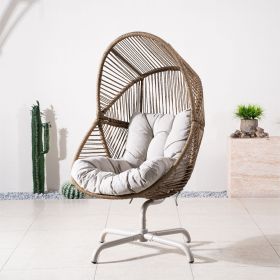 Direct Wicker Egg Rocking Chair with Cushioned Seat, Indoor/Outdoor Patio Accent Chair with Metal Base,Brown