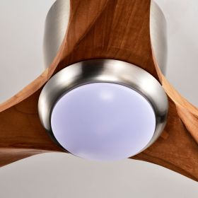 52" Flush Mount Fan Light,3 PCS Solid Wood Blades Ceiling Fan with Lights Remote Control,Quiet DC Motor, 6 Speed