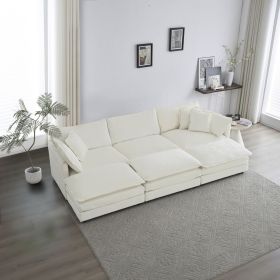 Comfortable Deep Seat Reversible Modular 6 Seater Sectional Super Soft Sofa U Shaped Sectional Couch with 3 Ottomans, 3 Toss Pillows and 2 Arm Pi
