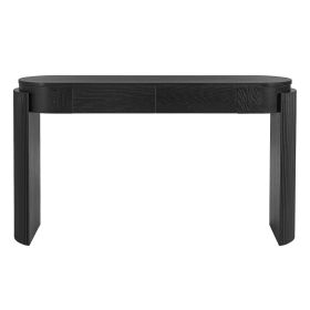 TREXM Entryway Table with Natural Wood Grain Finish, Console Table with Fluted Design, Oval Top and 2 Drawers for Entryway and Living Room (Black