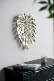 18.9x13.4x1.4" Gold Monstera Leaf Wall Décor