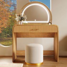 39" Makeup Vanity Table with Mirror Touch Screen Lighted Mirror, Dressing Table with Drawer for Bedroom, Natural
