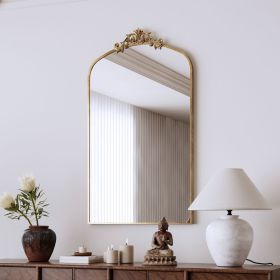 Wall Mirror 43x24 Inch Vintage Ornate Arched Floor Mirror Metal Framed Mirror Dressing Mirror, for Entryway, Living Room, Bedroom, Antique Bronze
