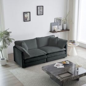 Modern Fabric Loveseat Sofa Couch for Living Room, Upholstered Large Size Deep Seat 2-Seat Sofa with 4 Pillows ,Gray Chenille
