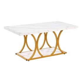 Coffee Table, Modern Faux Marble Coffee Table, 2-Tier Rectangle Center Desk with Geometric Legs
