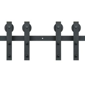 8FT Sliding Barn Door Hardware Kit, 330LBS Heavy Duty Barn Door Track Kit for Double Doors, Fit 3.7-4.3FT Total Wide and 1.3"-1.8" Thick 2 Door P
