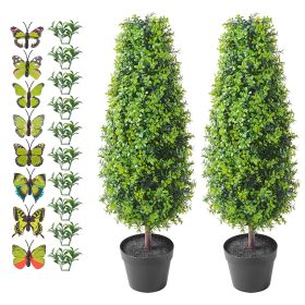 Artificial Boxwood Topiary Tree, 36 inch Tall (2 Pieces), Faux Topiary Trees, Green Faux Plant w/ Extra Leaves & Pot & Small Decoration