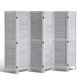 Wood Room Divider, 6 Panel Wood Folding Privacy Screen, 66.9 Inches Tall Indoor Louvered Wooden Partition, Portable Decoration Screen