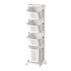 Modern Upgraded 4-Tier Rolling Laundry Basket Large Capacity Divided Movable Laundry Hamper Home Storage Organizer for Laundry Room Bathroom Deco