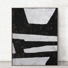 100% Handmade Abstract Oil Painting  Wall Art Modern Minimalist Black and White Picture Canvas Home Decor For Living Room No Frame (size: 60x90cm)