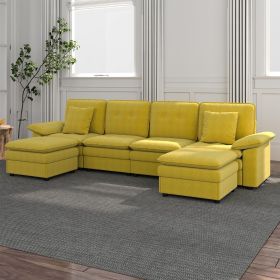 PPL 6 - Seater Modular Sectional Sofa with Movable Ottoman, Comfy Deep Seat Cloud Couch for Living Room, Apartment, Office (Color: YELLOW)