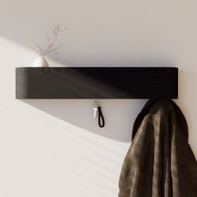solid wood wall-mounted coat rack with hooks, space-saving modern design, suitable for living rooms and bedrooms (Color: Black)
