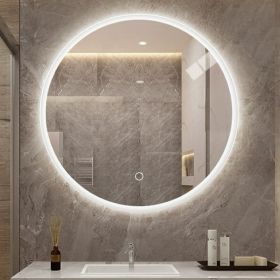 Round LED bathroom mirror with light, wall-mounted vanity mirror, anti-fog, adjustable color temperature and dimming function (Color: as Pic)